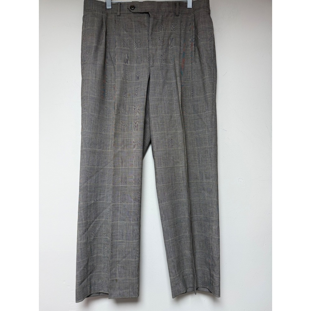 Mens‎ Grey Glen Plaid Pleated Dress Pants Straight Leg Trousers 37x27
